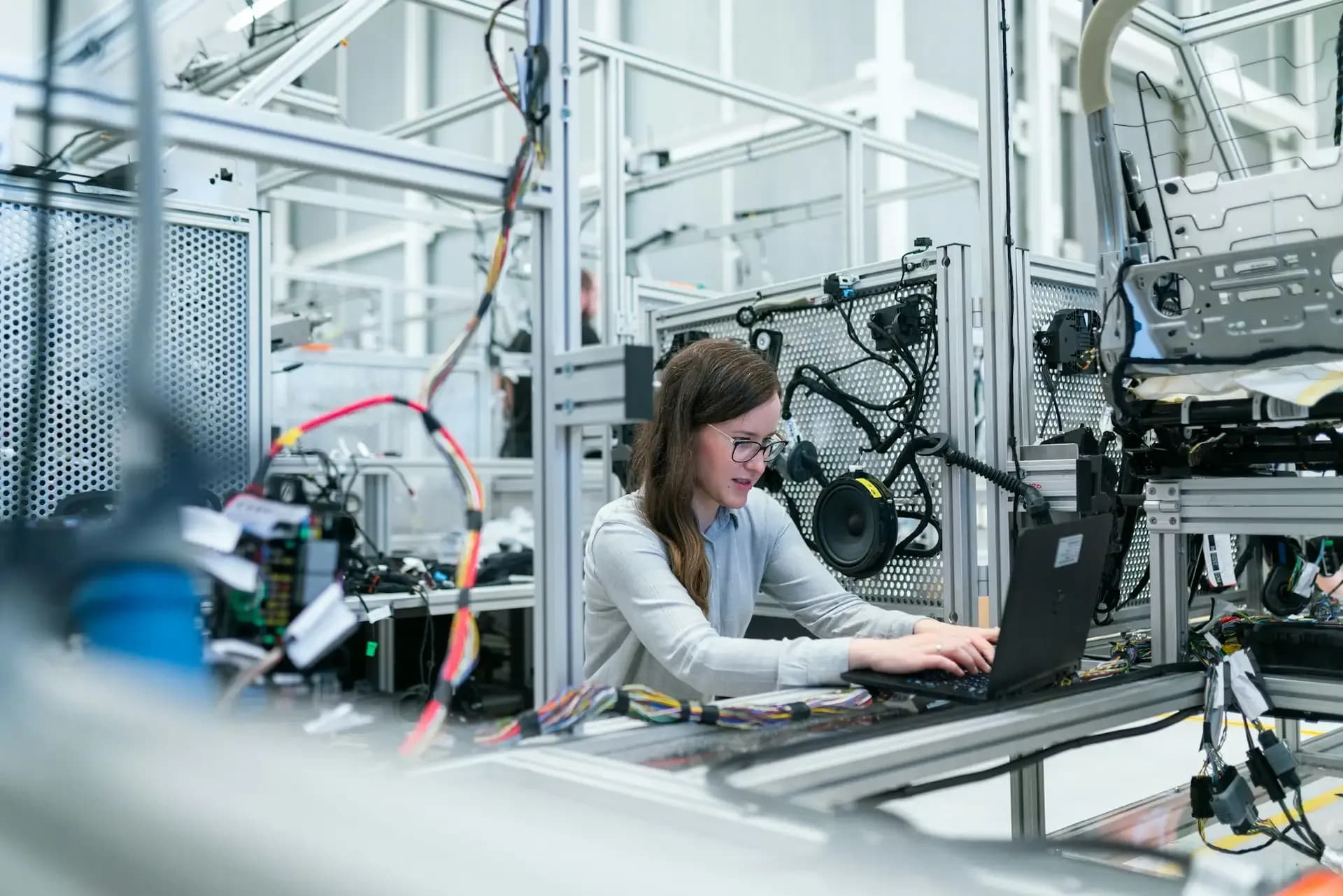 Female engineer working on a laptop